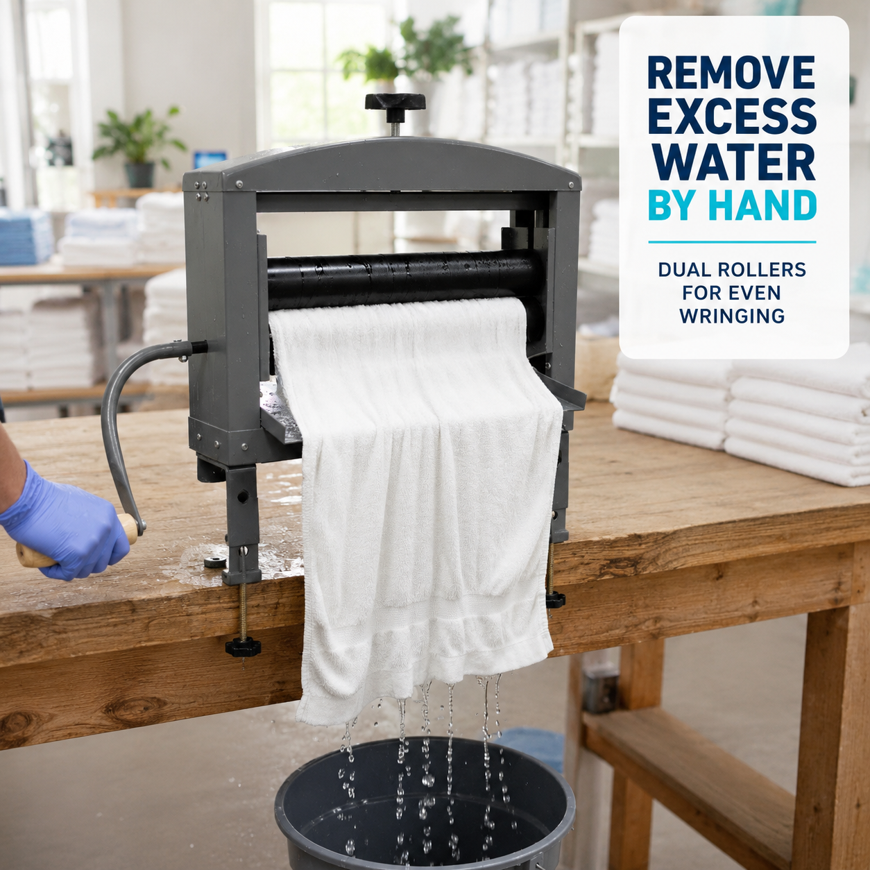 Manual Hand Crank Laundry Wringer with Dual Rollers and Table Clamps