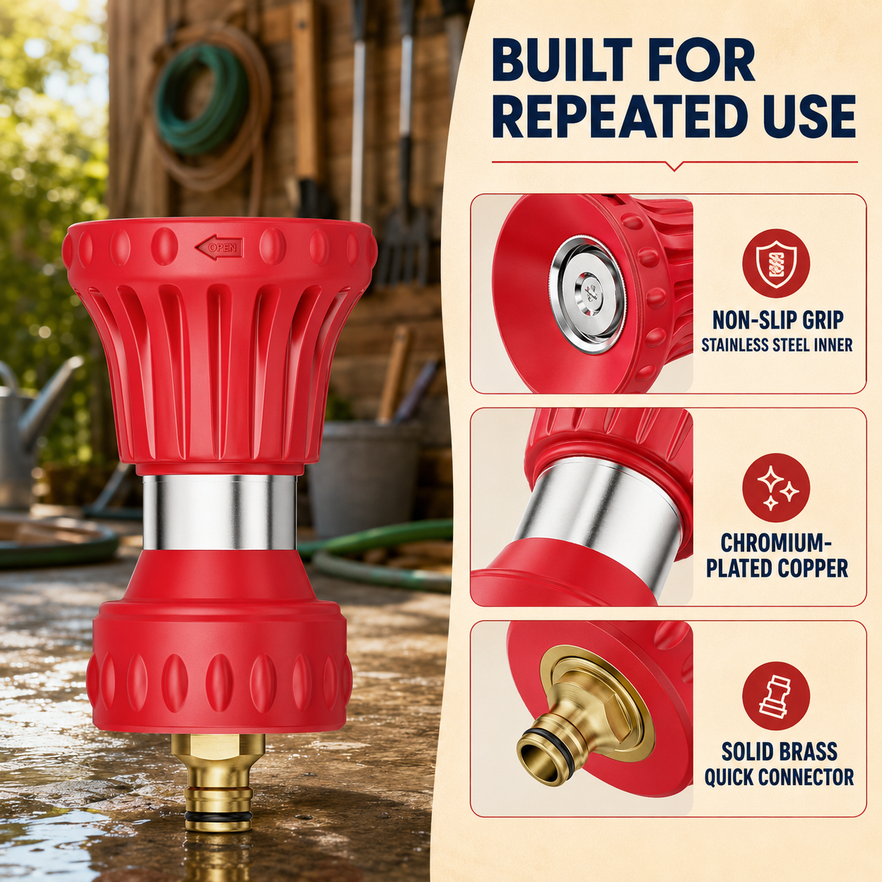 Fireman Style Garden Hose Nozzle with Two Adjustable Spray Modes