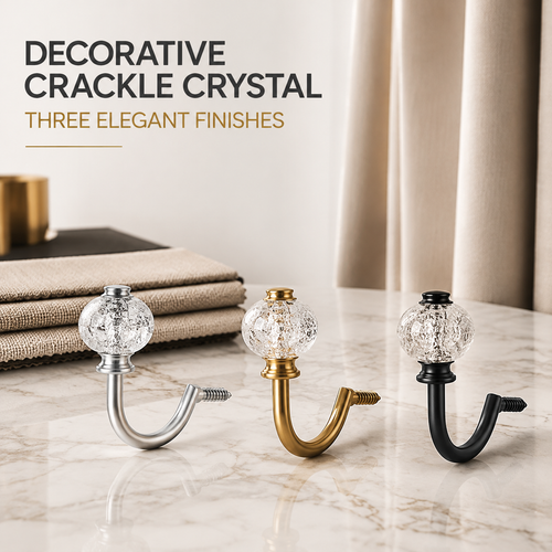 Set of 2 Silver Crystal Curtain Holdback Hooks for Wall Mounting
