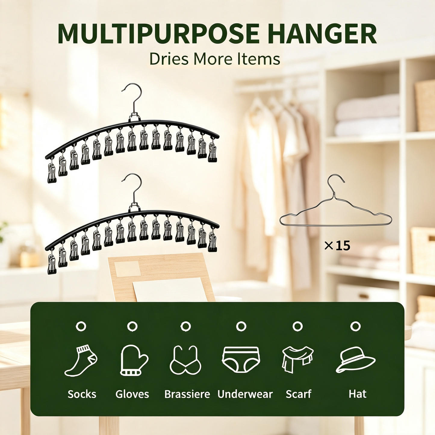 Sock Clip Hanger with 12 Clips