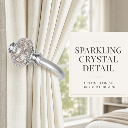 Set of 2 Silver Crystal Curtain Holdback Hooks for Wall Mounting