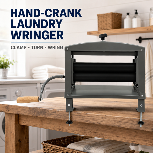 Manual Hand Crank Laundry Wringer with Dual Rollers and Table Clamps