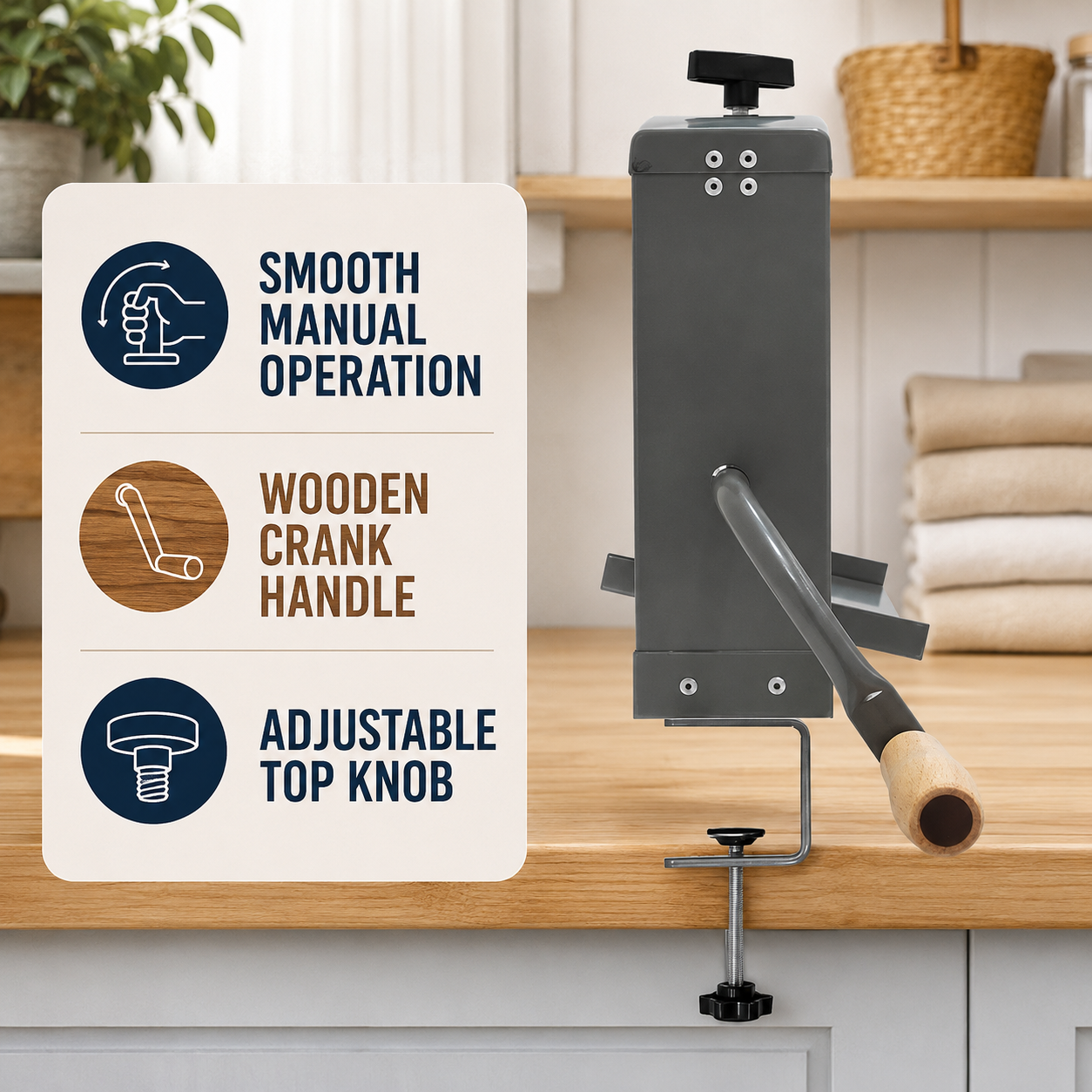 Manual Hand Crank Laundry Wringer with Dual Rollers and Table Clamps