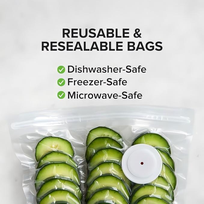 30-Pack Reusable Vacuum Food Bags (12x13") - BPA-Free, Leak-Proof, Freezer Safe