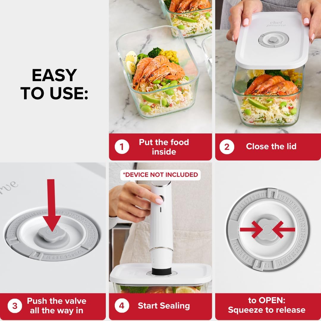 6x Large Glass Vacuum Food Containers - For Handheld Sealers