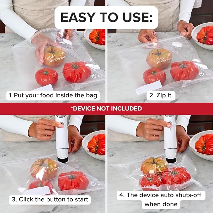 30-Pack Reusable Vacuum Food Bags (12x13") - BPA-Free, Leak-Proof, Freezer Safe